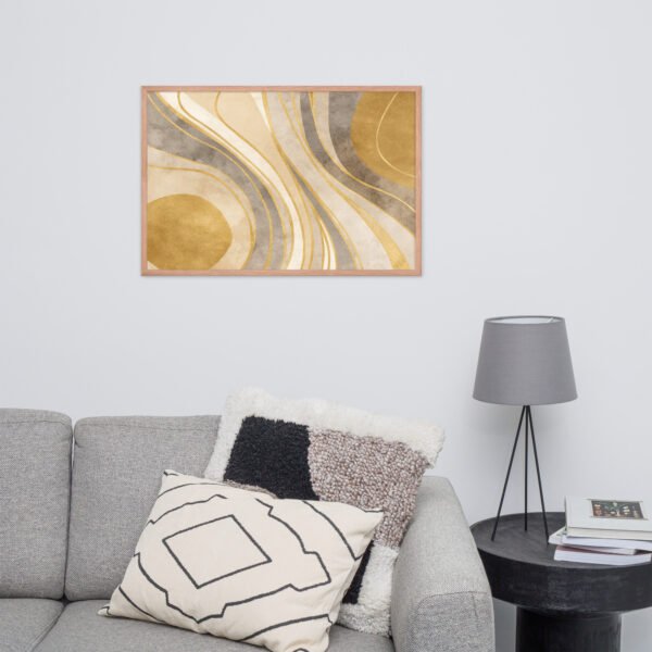 Golden Neutral Abstract Art Print – Modern Minimalist Wave Design, Luxury Aesthetic Decor, Contemporary Gold & Gray Artwork