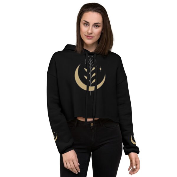 Minimalist Crescent Moon Botanical Hoodie – Lunar Line Art Crop Sweatshirt for Women | Aesthetic Celestial Nature Design | Modern Minimalist Apparel